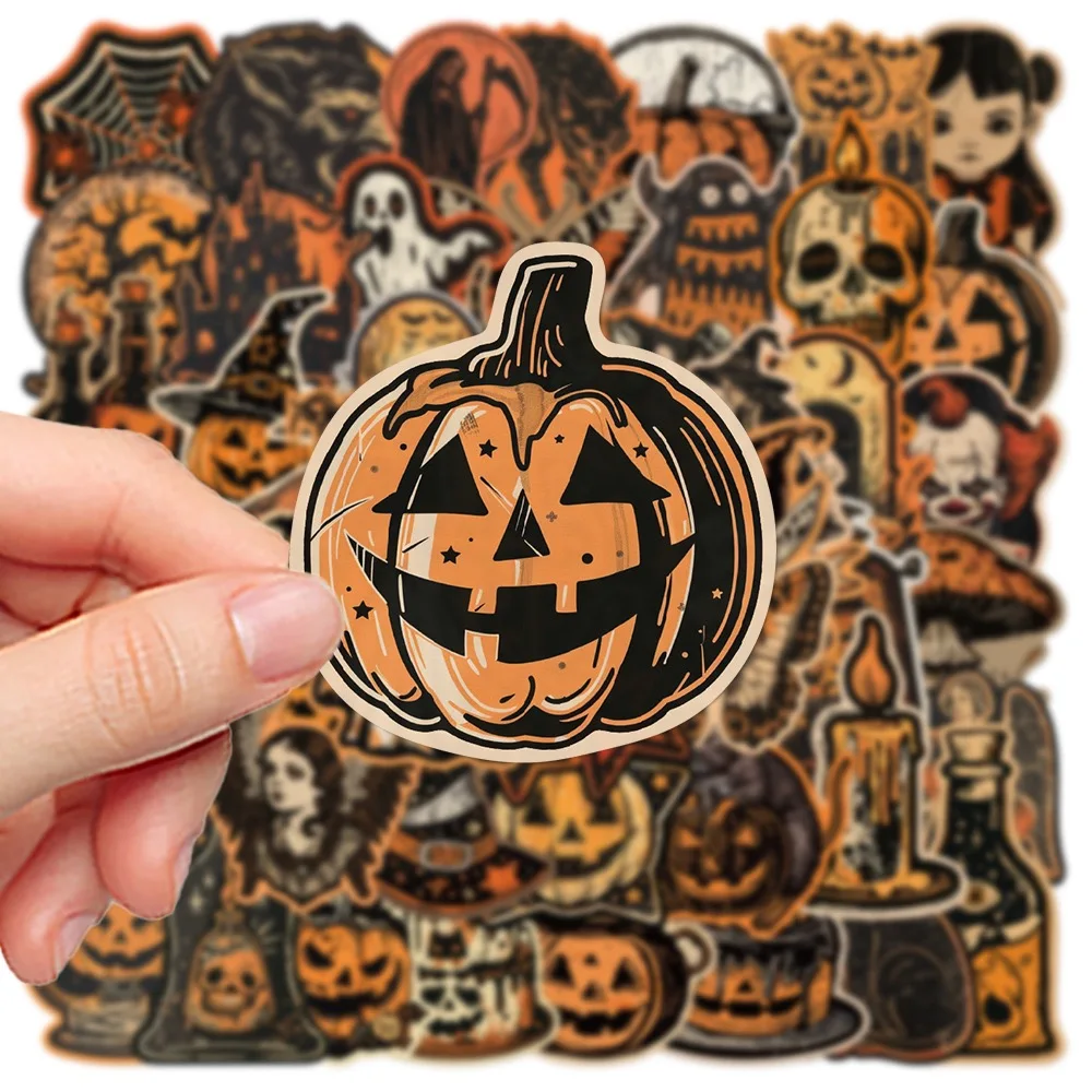 10/50pcs Vintage Halloween Ghost Witch Skull Pumpkin Stickers Notebook Guitar Skateboard Waterproof Cool Decorative Sticker Toy