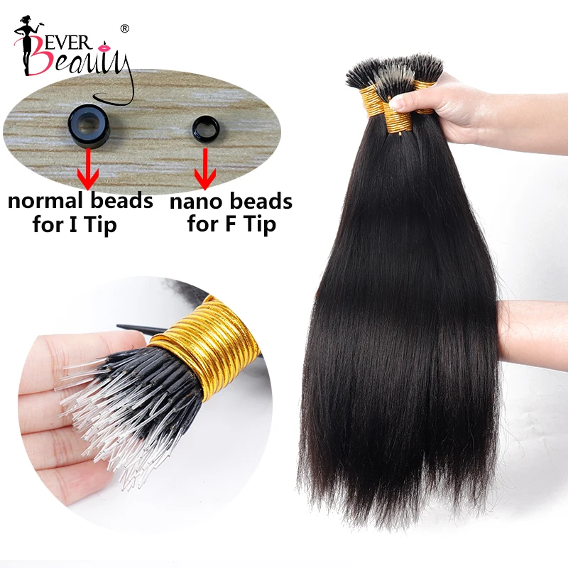 Yaki Straight F Tips Microlink Human Hair Extensions Bundles Nano Rings Hair Plastic Fearther F Tips I Tip Hair For Black Women