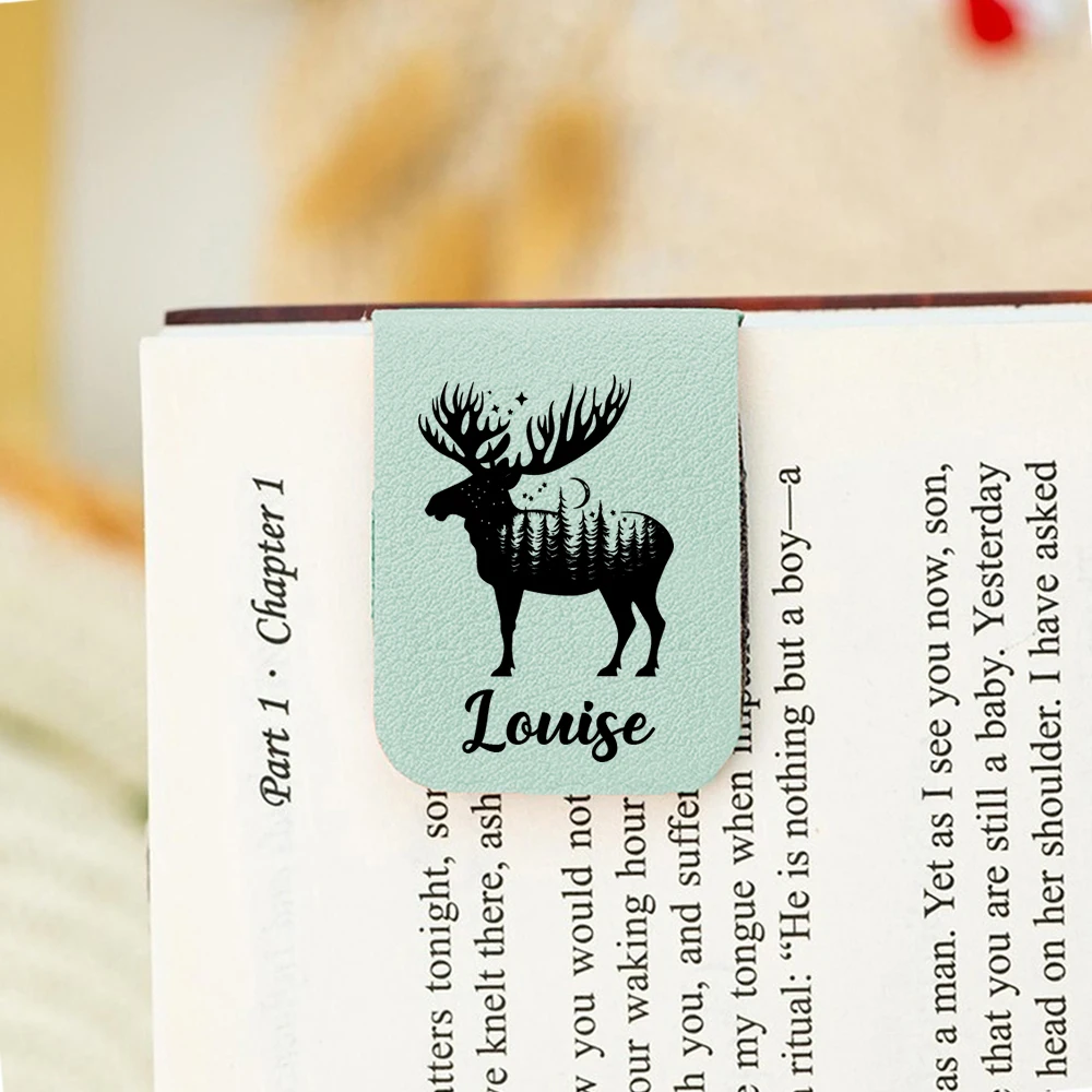 1 قطعة إشارة مرجعية للاسم مع عرض الغزلان ، إشارة مرجعية لمشاهدة الغزلان من الجلد المخصص ، إشارة مرجعية مغناطيسية مخصصة ، هدية عيد ميلاد لمحبي الكتب #3