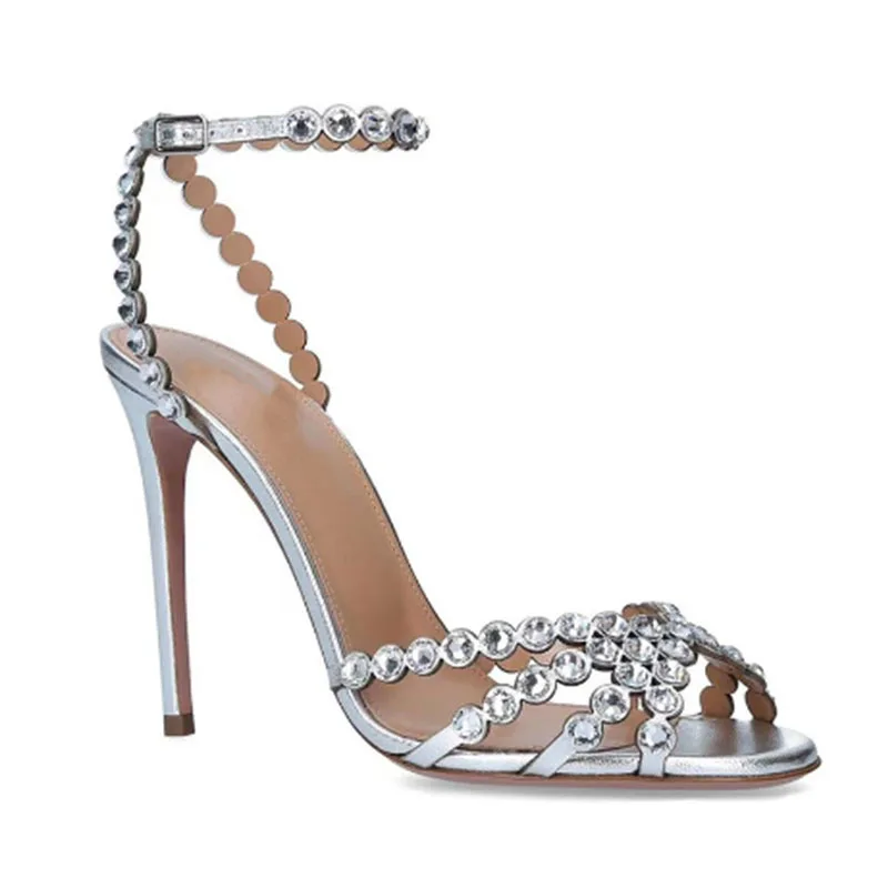 New Sexy Rhinestone with Slim Heel Sandals for Women In Foreign Trade Fashion Oversized High Heels for Women In The Back Space