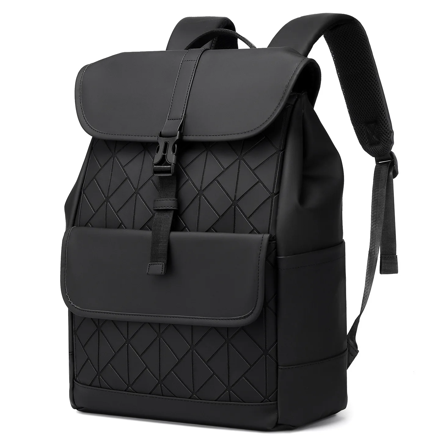 large-capacity-geometric-laptop-backpack-buckle-closure-multi‑pocket-rucksack-for-school-business-travel-daily-outdoor-carrying