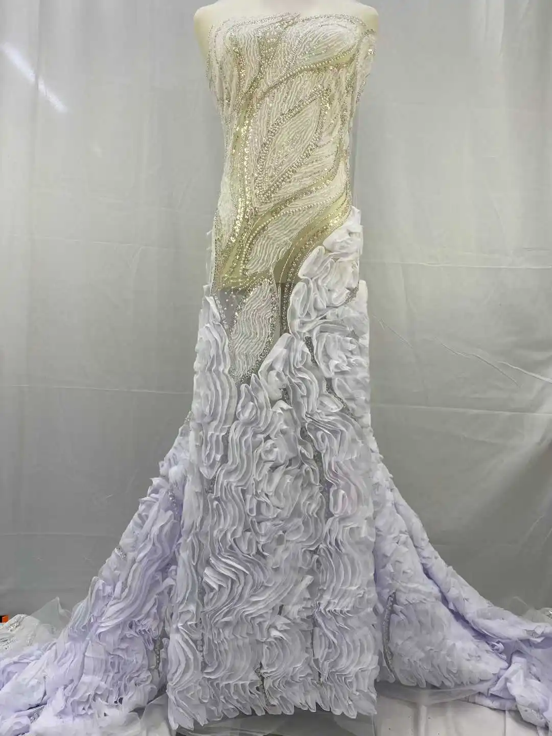 قماش دانتيل شبكي مطرز ثقيل فرنسي أنيق 2025 شبكة تول نيجيرية أفريقية مع قماش ترتر لفستان الزفاف-JH