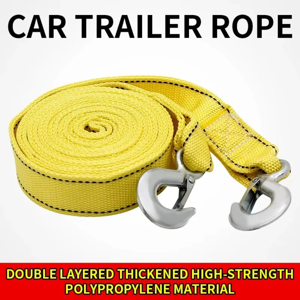 High Quality 5-ton 4M Car Tow Cable with Hooks Double Layer Towing Pull Rope Thickening Trailer Rope