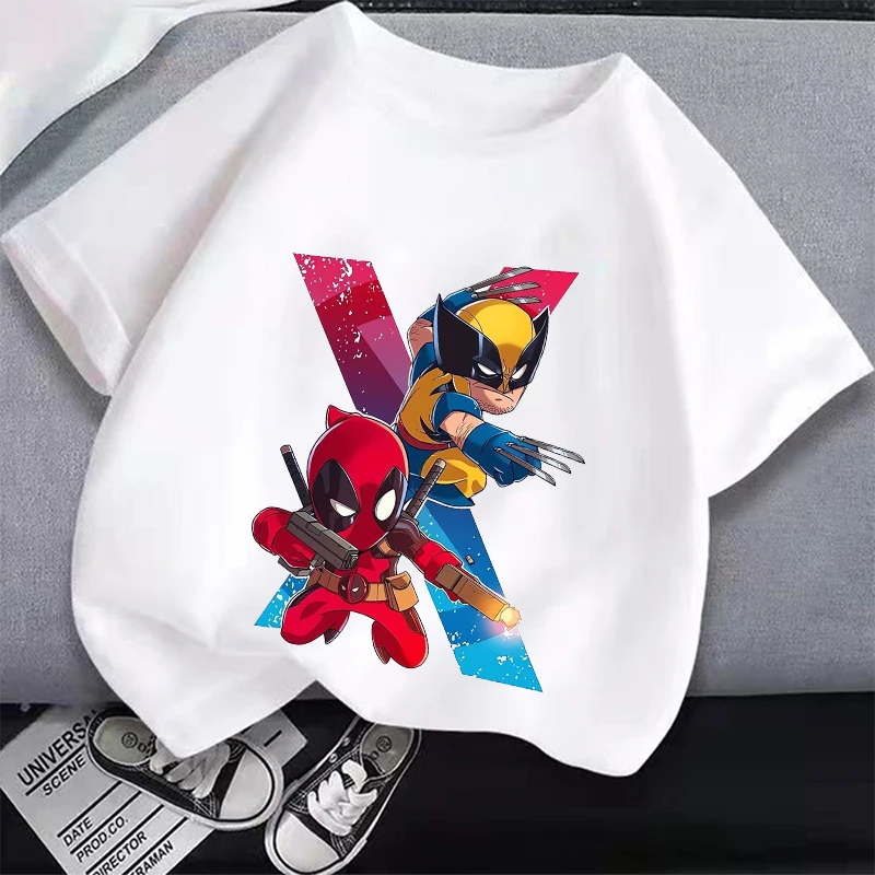 MARVEL Deadpool e Wolverine Cartoon t-shirt bambini Cotton top ragazzi ragazze abbigliamento sportivo all\'aperto forniture 2024 nuova moda