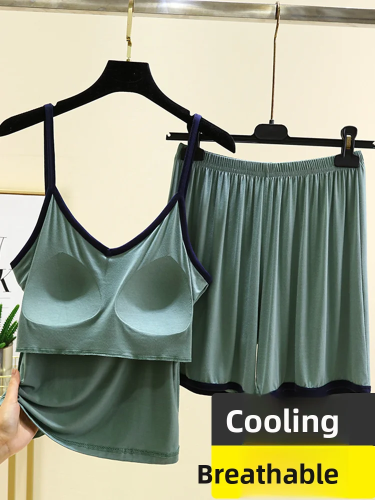 plus Size Modal Short Set Women Summer Loose V-Neck Sleepwear No Bra Visible Slimming Home Clothes Casual Style Home Fashion