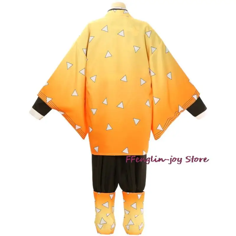 Costume Cosplay Anime Agatsuma Zenitsu, Kimono, Vêtements d'Halloween, Uniforme de ix, Perruque pour Femme et Enfant