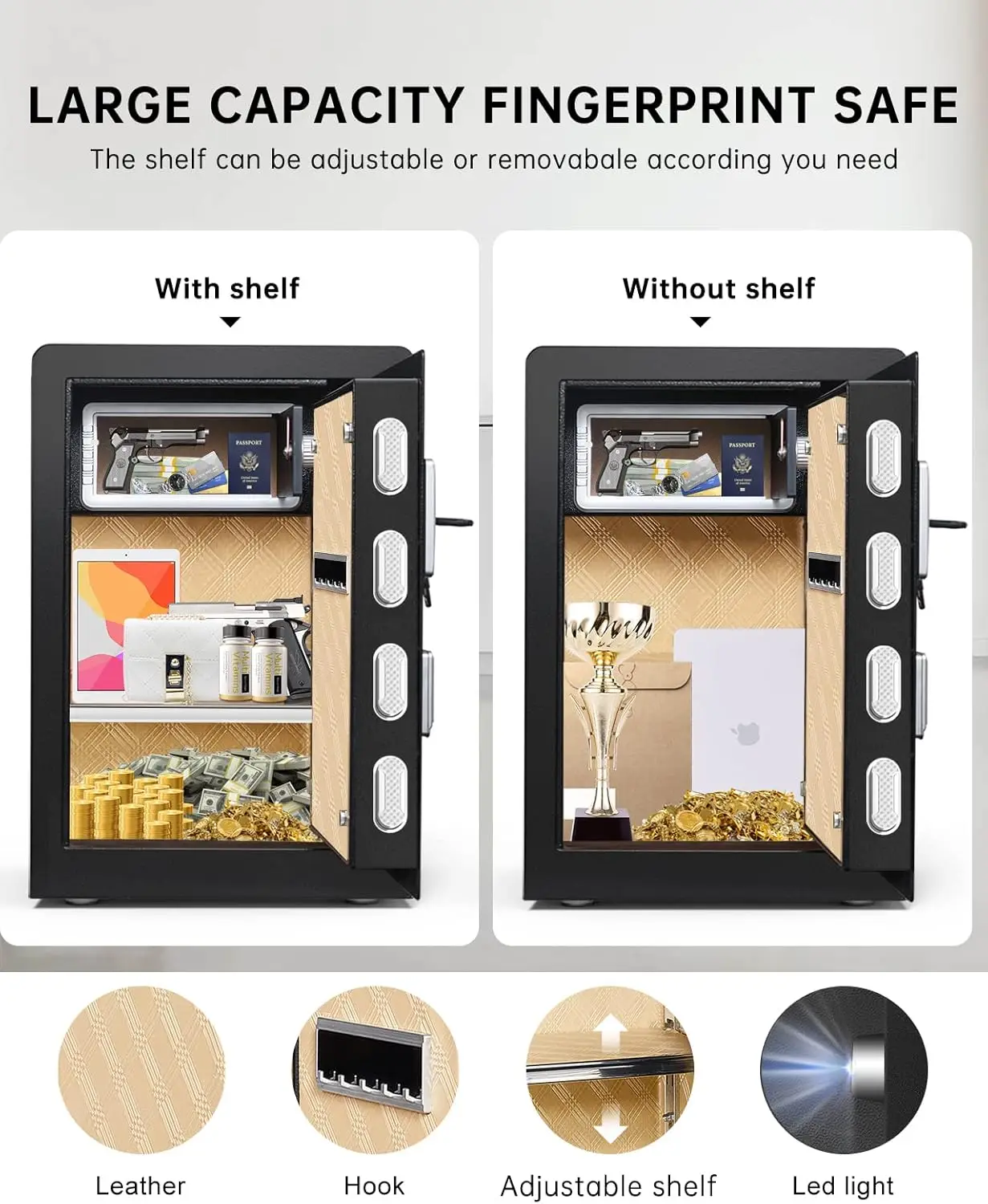 Biometric Fingerprint Safe Box, 2.6 Cub Fingerprint Safe with Voice Prompt and Private Inner Cabinet, Home Safe with Touch Scree