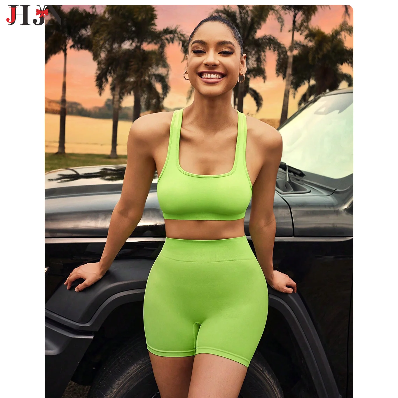 

JHJN 2-Piece Set Peach Yoga Set For Women Summer Quick Drying Sports Underwear Lift Buttocks Fitness Wear Luxury Brand