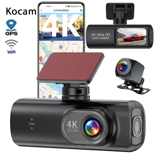 Cámara de salpicadero 4K WiFi con visión nocturna grabación en bucle de 1/2 canales pantalla IPS 1,47 grabadora de vídeo DVR para vehículo compatible con estacionamiento GPS 24H