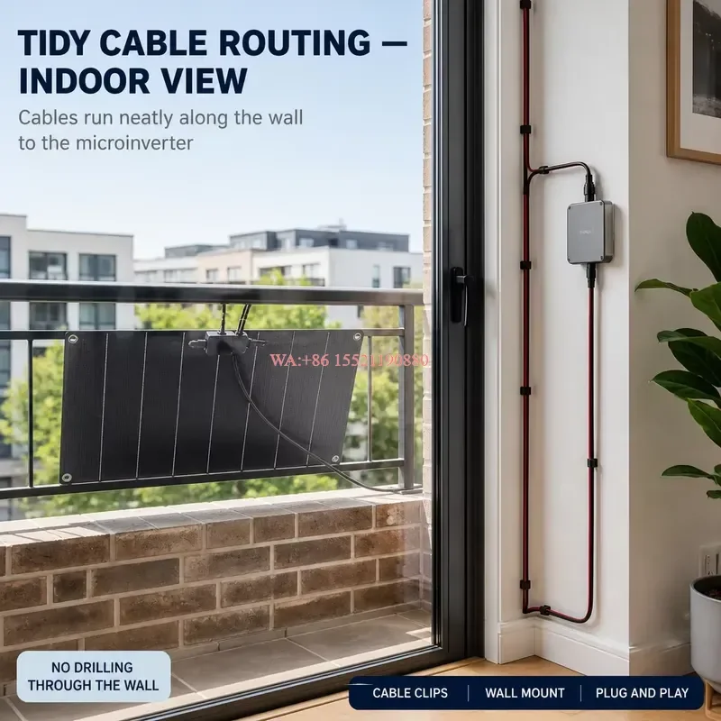 WMWMNU for Balcony Solar Kit Apartment Railing Installation Plug and Play Flexible Panels Microinverter Setup for Renters