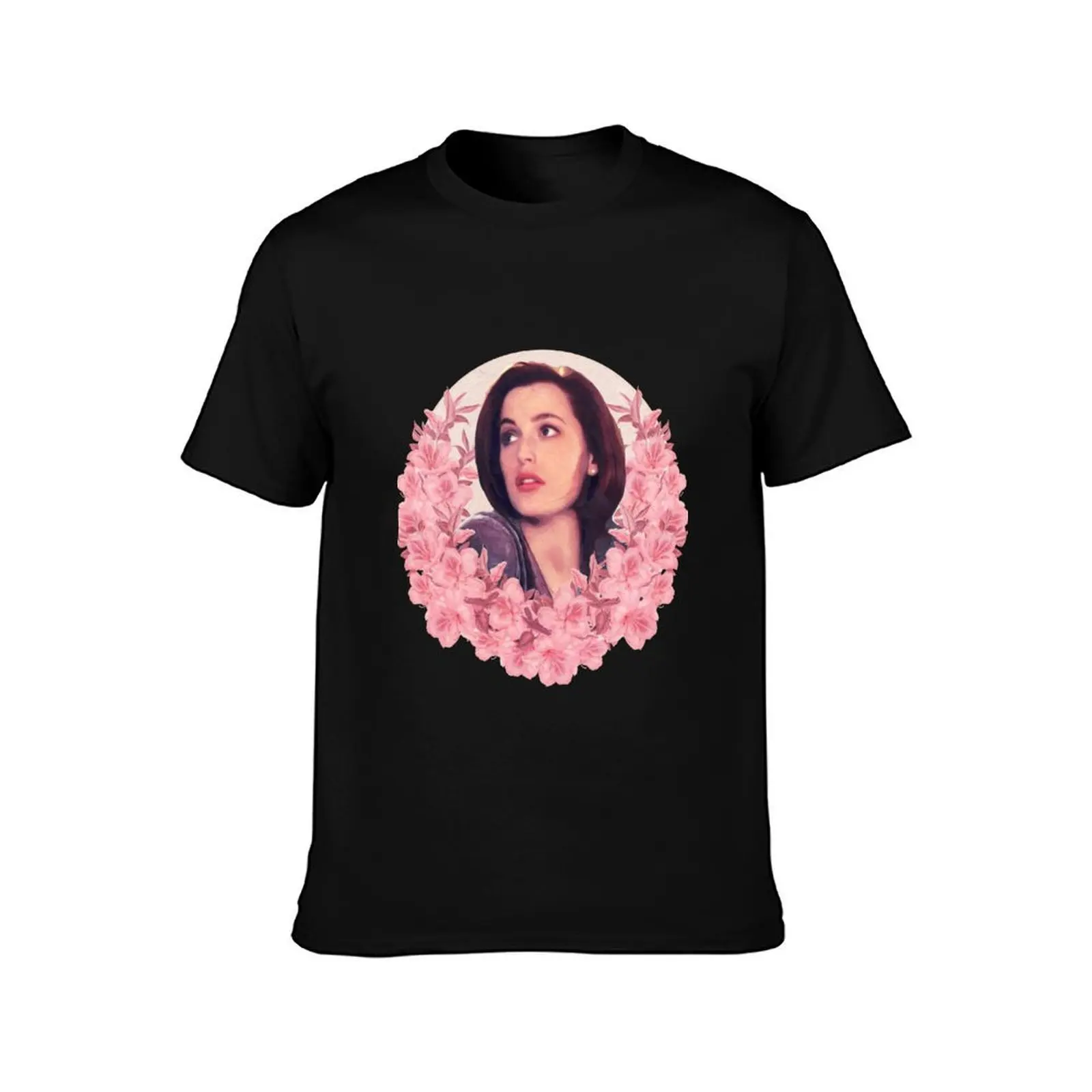 Dana Scully X-Files Gillian Anderson Flowers Oil Painting T-Shirt Casual Street Style Short Sleeve Tee