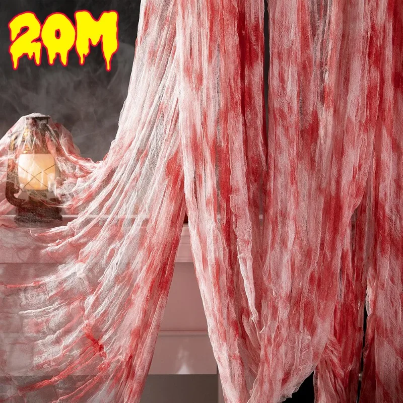 Tela de gasa de sangre aterradora para Halloween, cortina para puertas, ventana, pared, gasa para Casa Encantada, decoración de fiesta en casa, accesorios aterradores, 2/20M