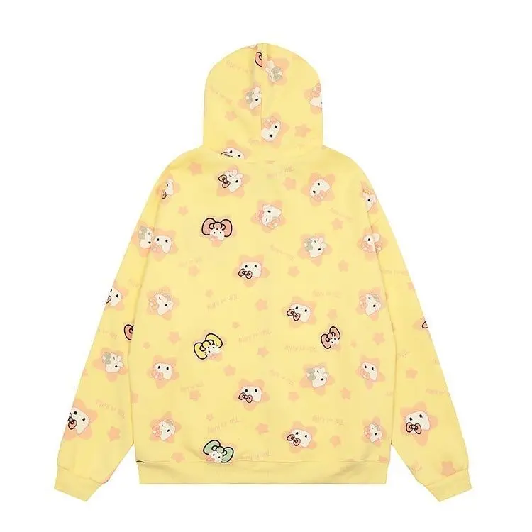 Sanrio Hello Kitty Autumn Hooded Cardigan Zipper Sweatshirt Cute Sweet Girl Loose Comfortable Sweatshirt Women Coat Kawaii Gift