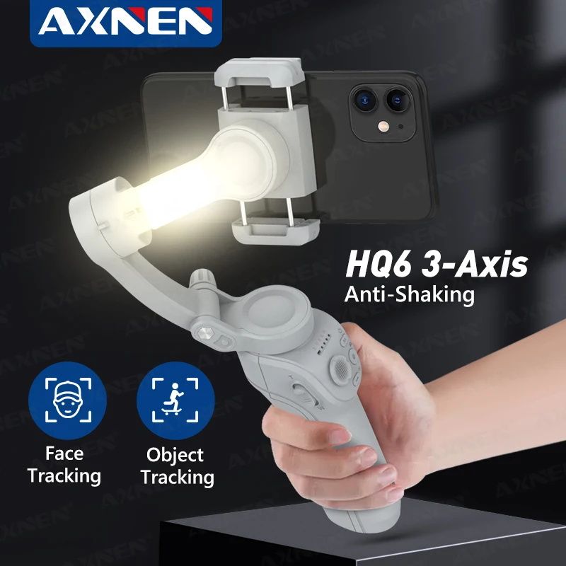 AXNEN Mobile Phone Stabilizer 3 Axis Anti-shake Handheld Gimbal with Fill Light Face Tracking Tripod for Live Video Vlog Shot