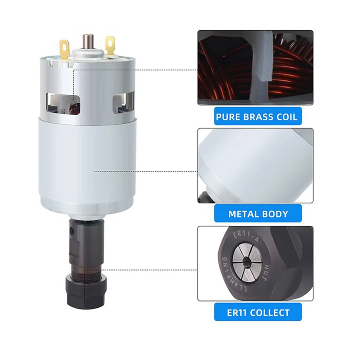 มอเตอร์775 DC 12V-24V 20000 RPM ลูกปืน Motor listrik แรงบิดขนาดใหญ่แกนหมุนพลังงานสูงสำหรับเครื่องแกะสลัก3018 CNC
