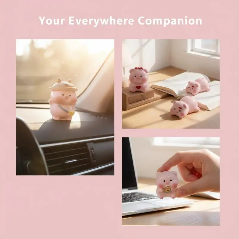 Cute Pink Pig Mini Figurine Cartoon Resin Desktop Decoration Cute Animal Mini Figurine Home Shelf Decoration Desktop Ornament