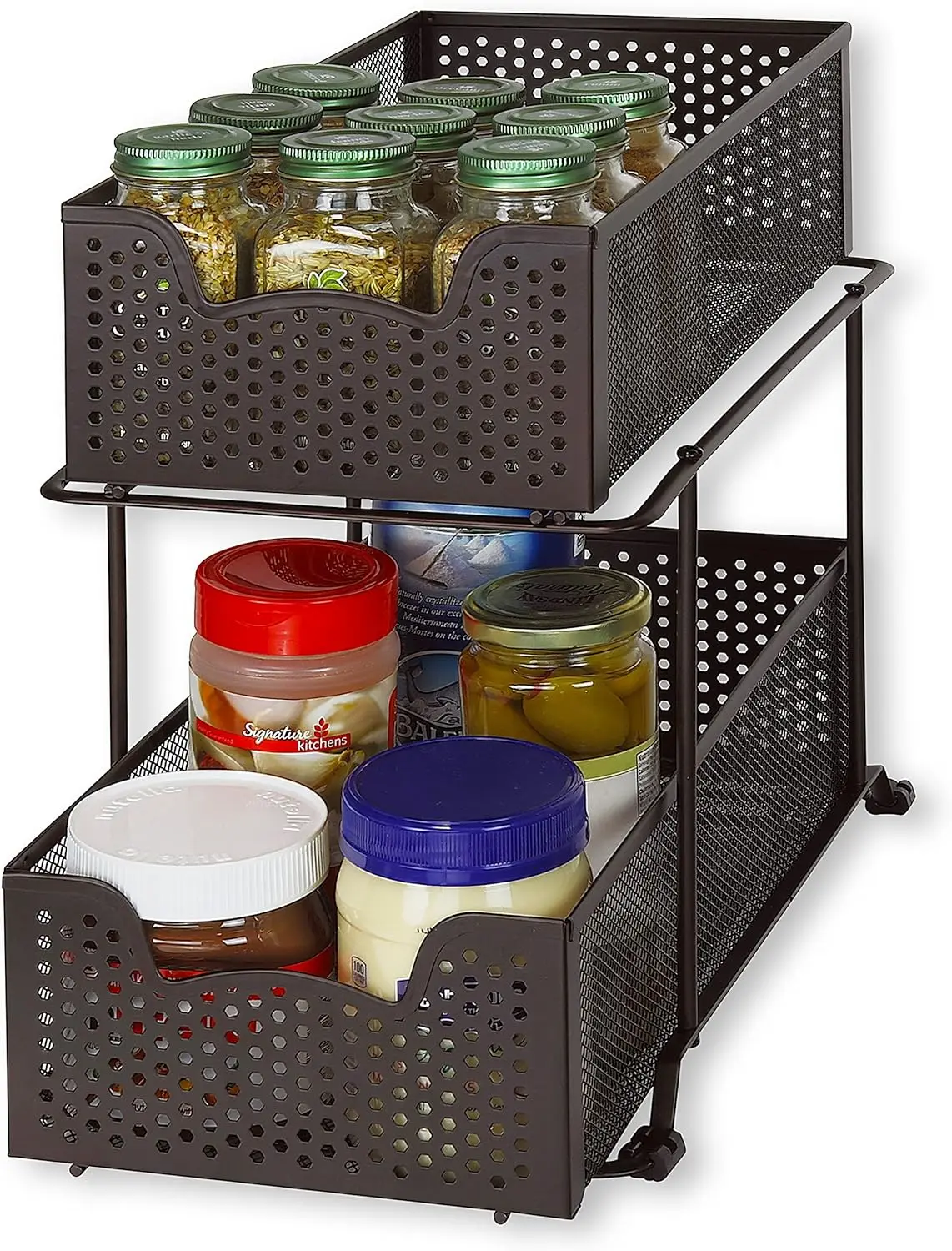 

2 Tier Sliding Cabinet Basket Organizer Drawer, Bronze