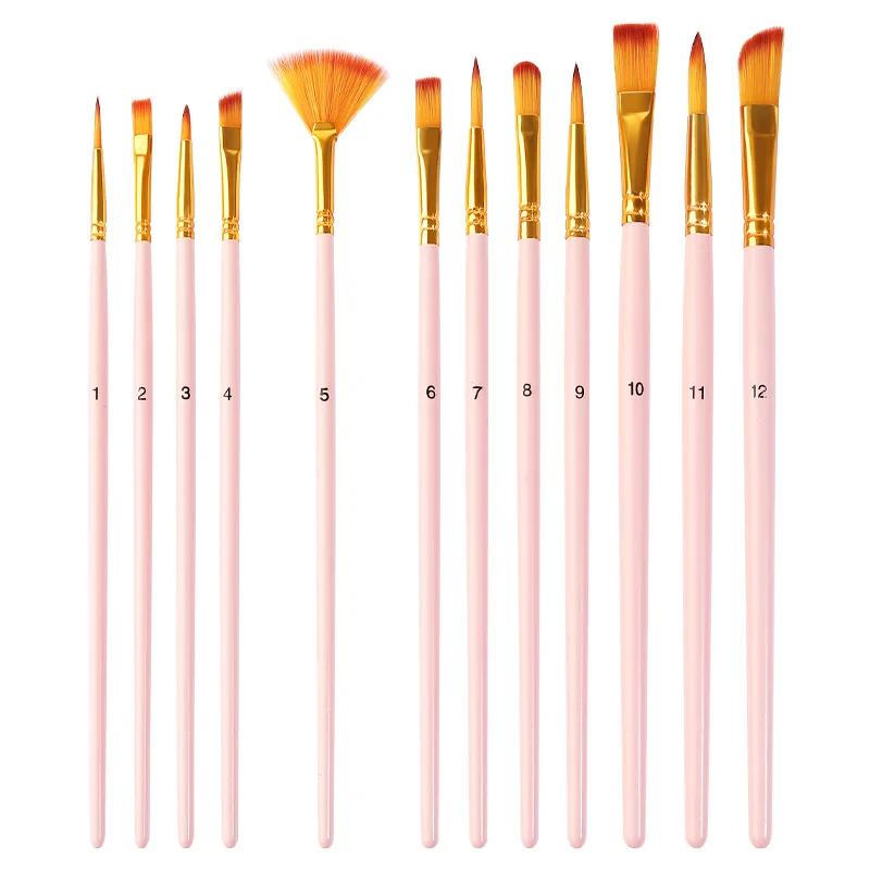 12pcs Professional Artist Brush Set, Nylon Hair Brushes, Lightweight, Suitable for Acrylic, Oil Painting, Watercolors DIY Art