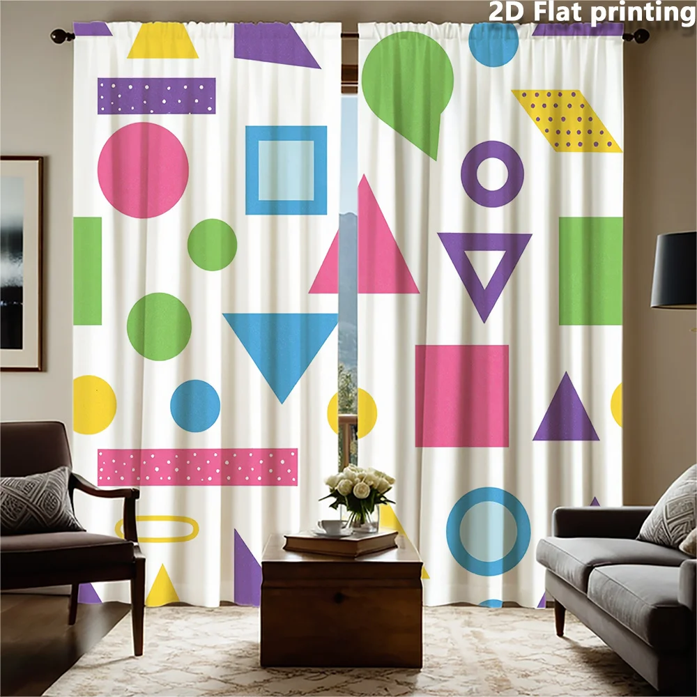 Colorful Geometric Print Abstract Pattern Curtains Modern Window Curtain Set Living Room Home Decor Bright Shapes Pop Art Nurser