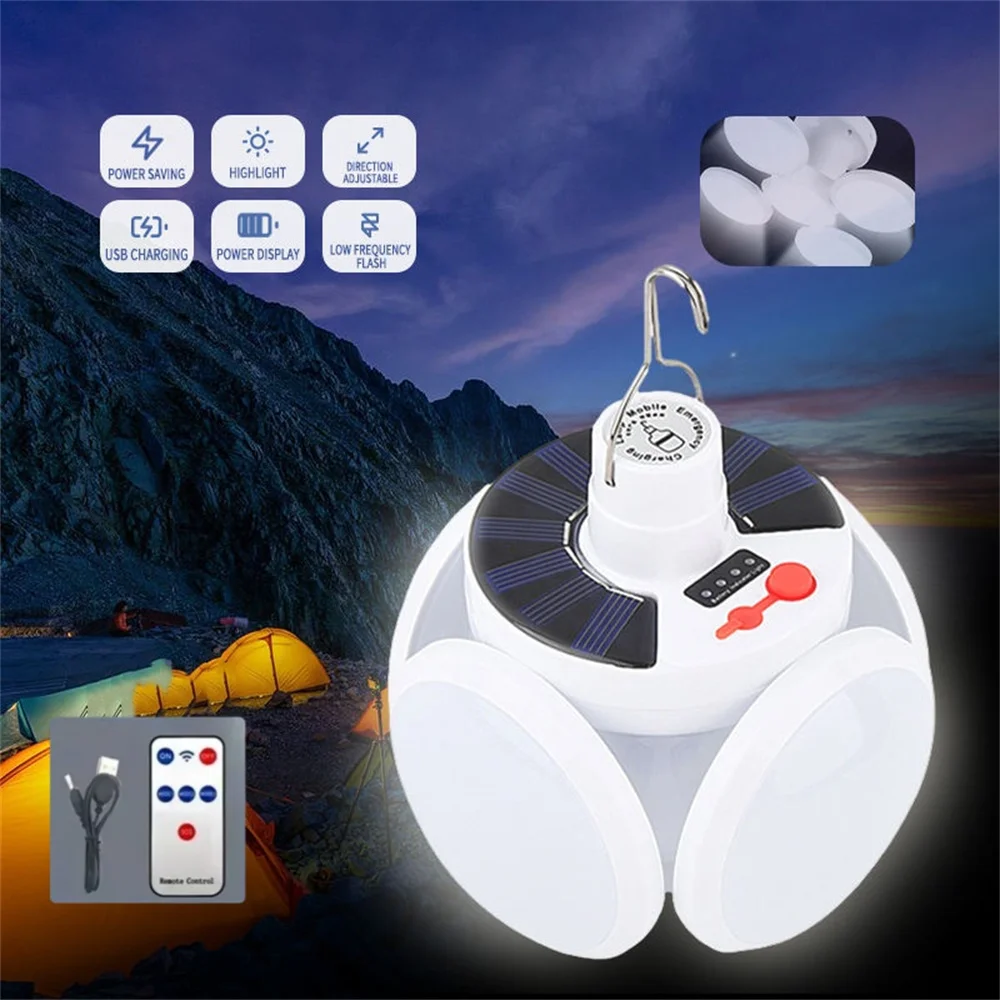 Солнечная многофункциональная аварийная светодиодная лампа с зарядкой через USB, складная лампочка, светодиодные лампы для отключения электроэнергии, палатки, кемпинга, рыбалки