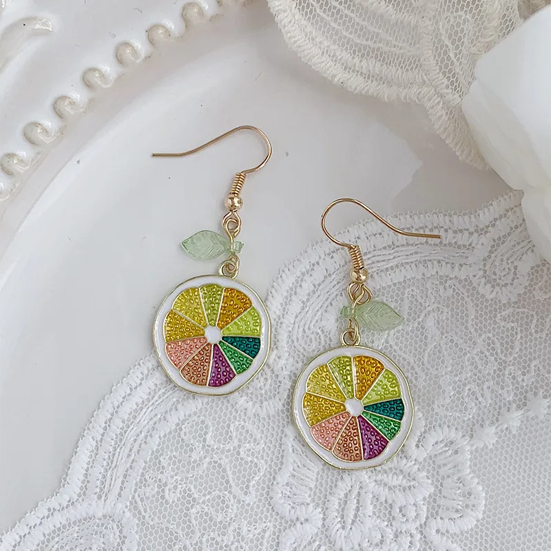 

Fresh Colorful Lemon Slice Earrings For Women Korean Fashion Earing Jewelry 2024 Trending New Women's Fruit Drop Earrings Brinco