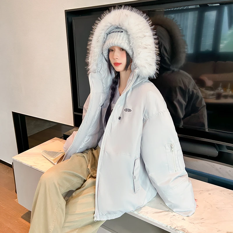 2025 Winter Fur Collar Hooded Women Parkas Fashion Comfortable Design Long Jacket Zipper Pockets Elegant Slim Thick Female Coats