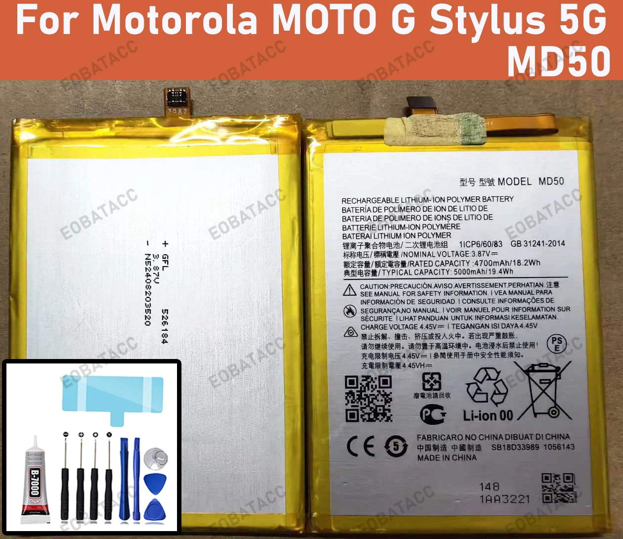 

100% New Zero Cycle Battery MD50 For MOTOROLA MOTO G Stylus 5G Replacement Batteria Battery+Free Tools