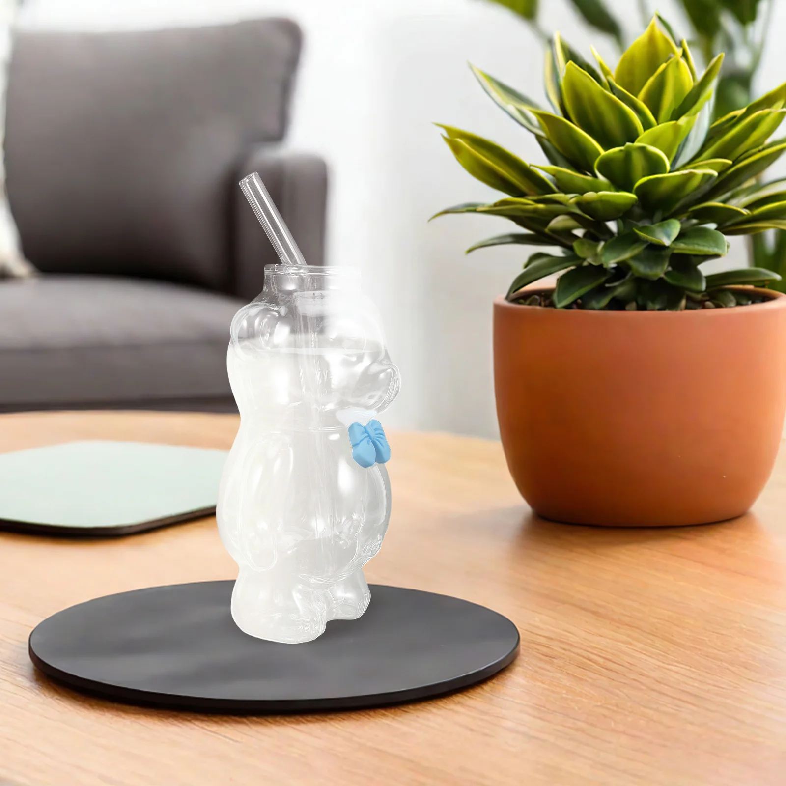 

1Set Adorable Bear Glass Cup 320Ml Clear Coffee Mug with Straw Ideal for Kitchen Bar Restaurant Daily Use Cute Animal Shaped
