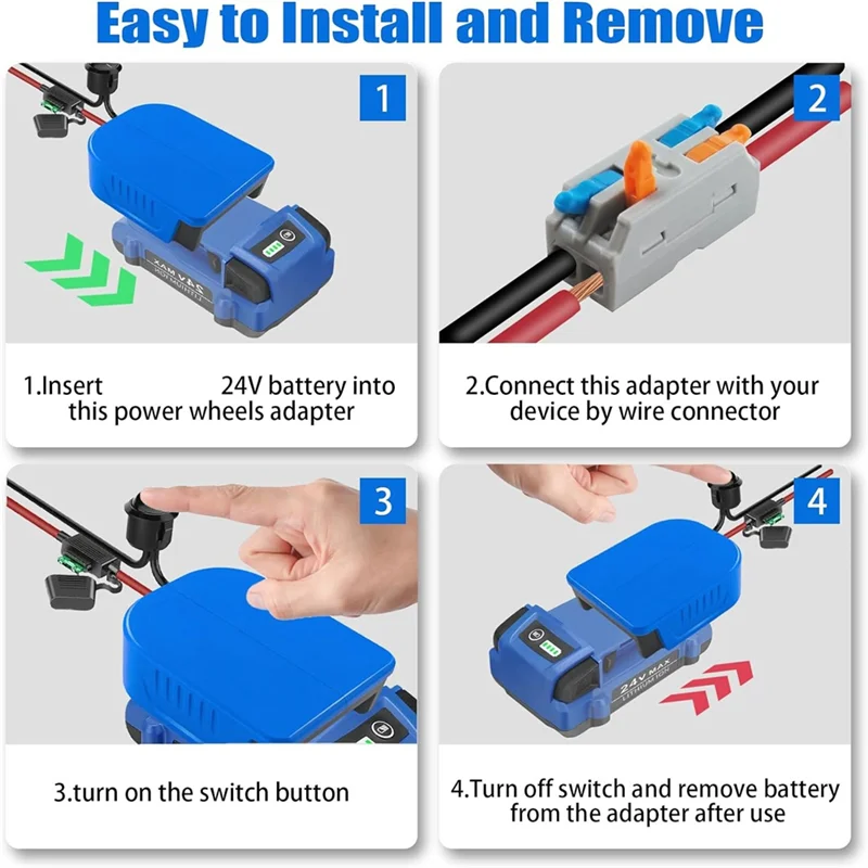 Y17A Power Wheels Battery Adapter For Kobalt 24V Max With Fuse & Wire Terminals, Power Connector For Rc Car