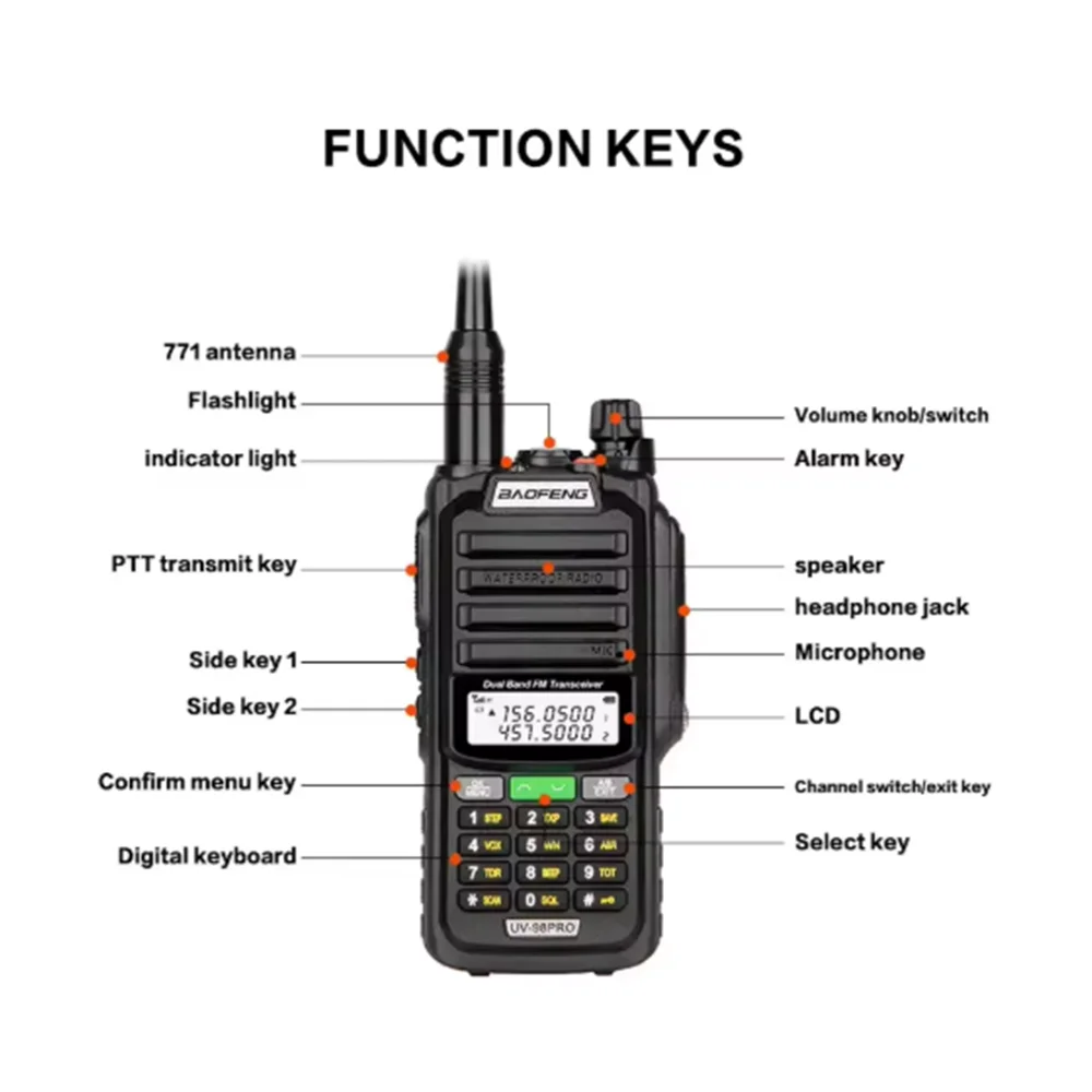 Baofeng UV-98 PRO talkie-walkie longue portée 10W haute puissance IP68 étanche Radio bidirectionnelle double bande FM Radios de chasse portables