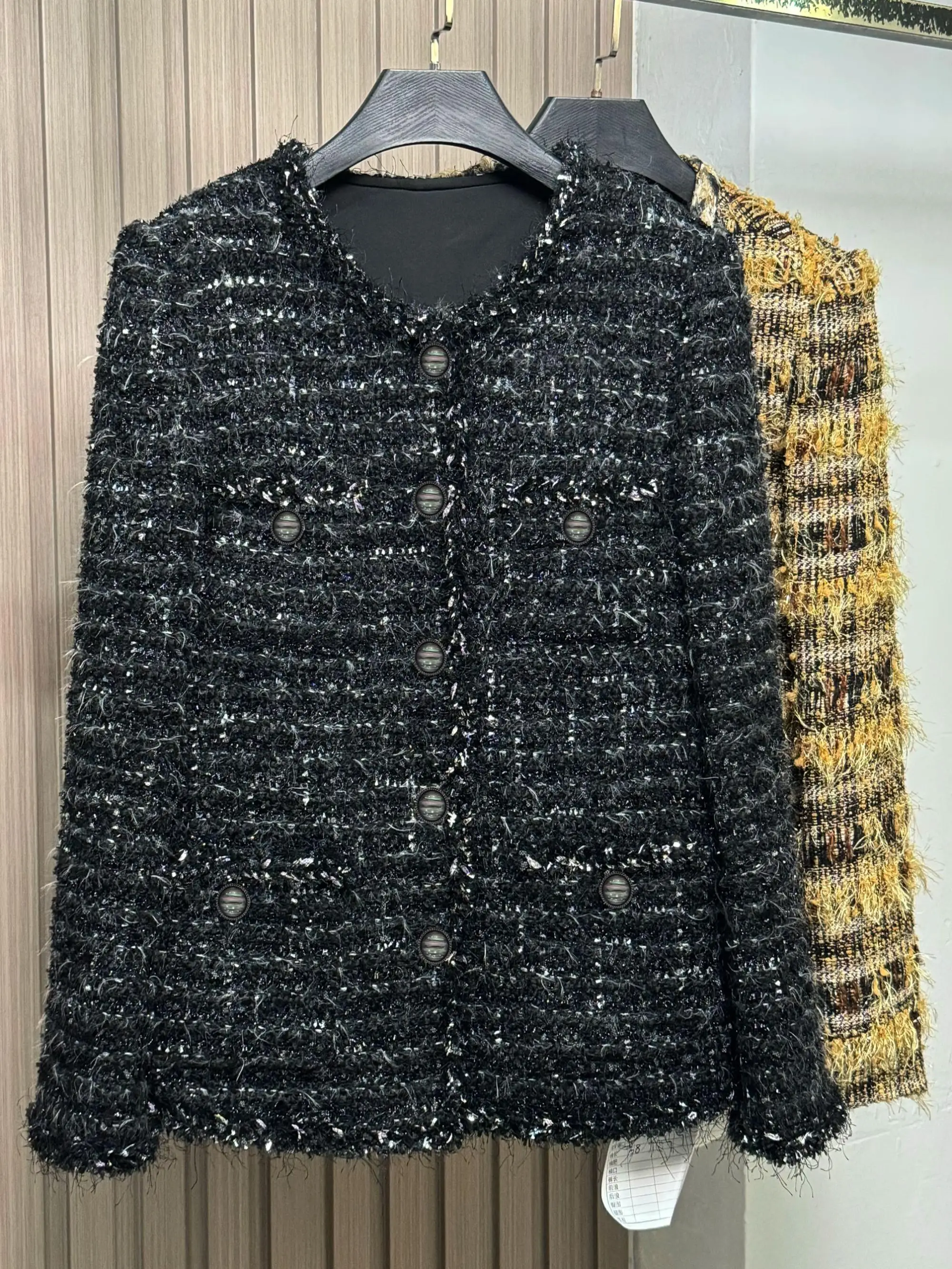 

Bla Plaid Tassel ort Coat Women's Faion 2024 Autumn Winter New Sle ular Lady Top A90056 Commute Loose Fit Long Sve