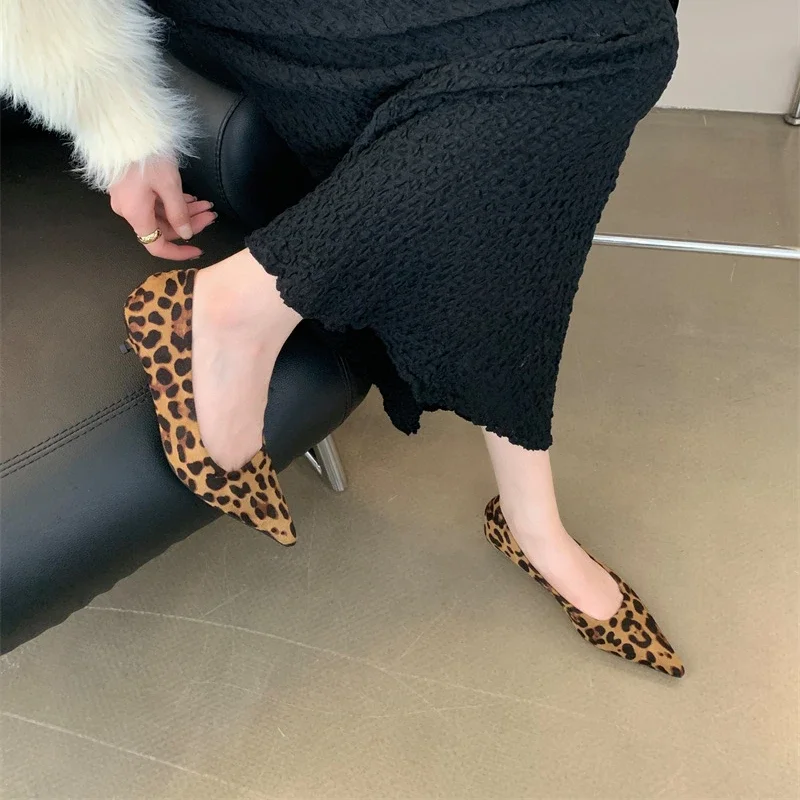 2024 New Design Spring Autumn Leopard Grain Women Pumps Pointed Toe Party Mules Slip-On Stripper High Heel Wedding Shoes