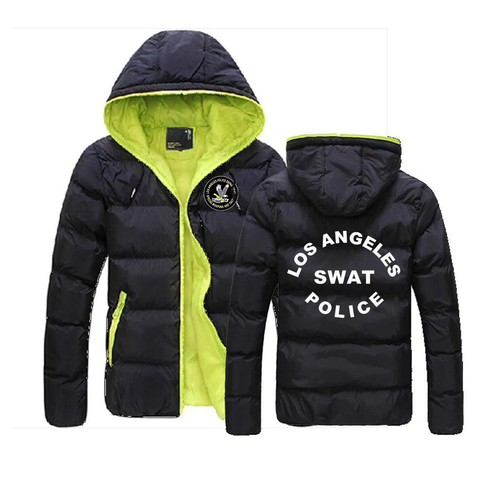 Jaqueta Puffer Masculina Leve para Exterior com Capuz e Isolamento Térmico da Série de TV SWAT Department SECURITY INVESTIGATION