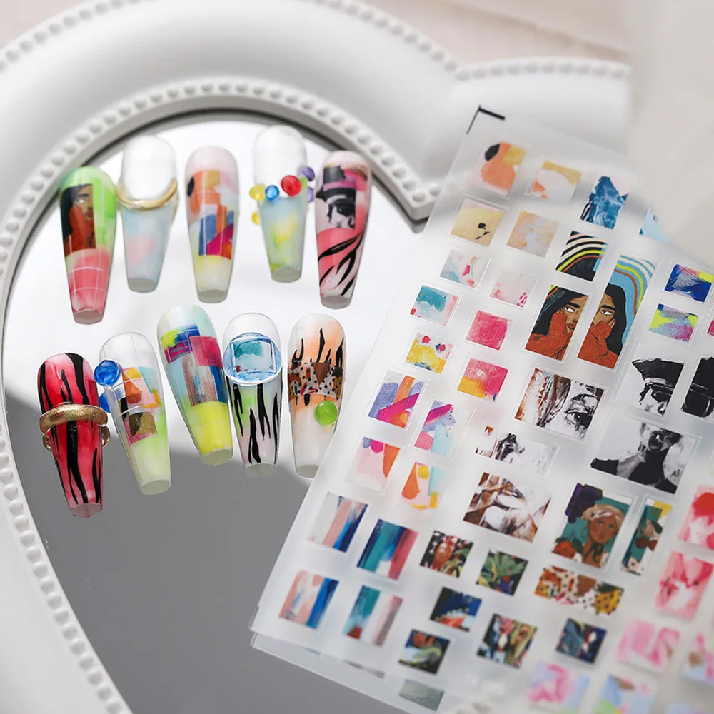 1pc 3D Acrylic Modern Nail Stickers Fashion Vintage Cats Nail Adhesive Transfer Decals Slider Nail Art Decor