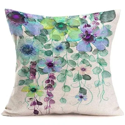 Funda de almohada cuadrada de lino، cubierta de cojín de planta verde، decoración para el hogar، sofá cama al aire libre #6
