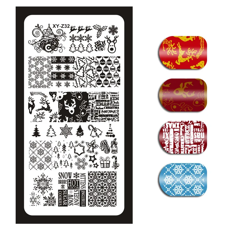 Nail Plate XY-Z32 Nails Printing Template  Xmas Tree Jingle Bell Deer Image Nail Painting Steel Plate 6*12 Nail Stamping Plates