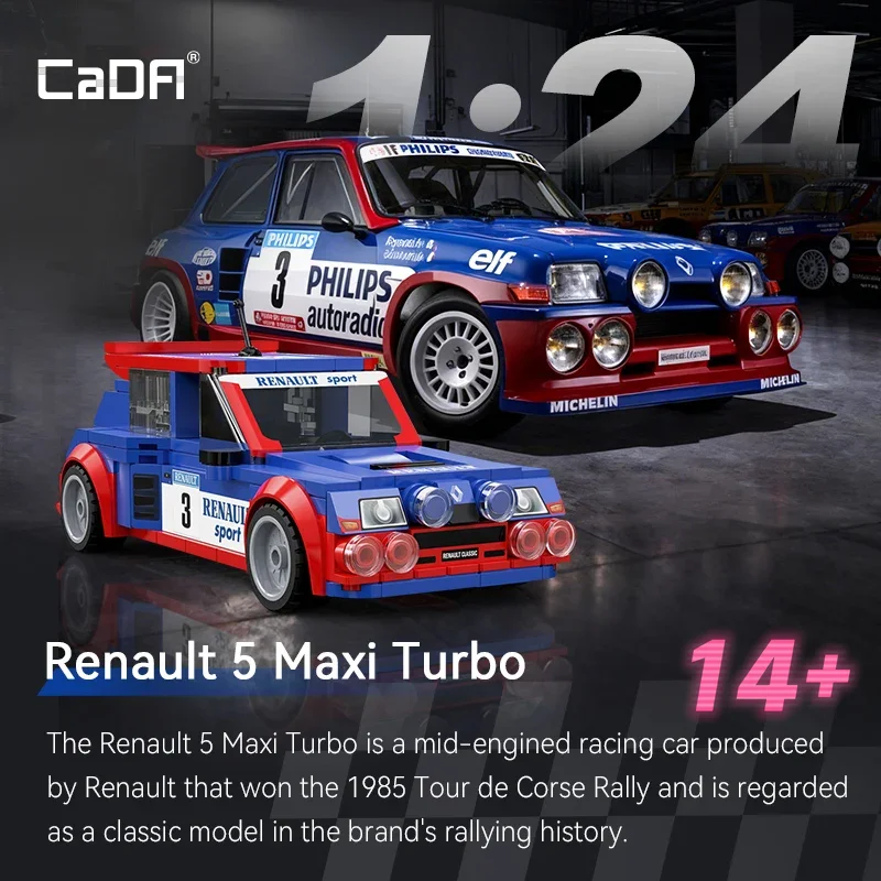 Set de Construcción de Coche Maxi Turbo CaDA 2026, Escala 1:24, Coche Deportivo Renault Super Retro, Bloques de Construcción, Regalo de Cumpleaños para Niños y Adultos