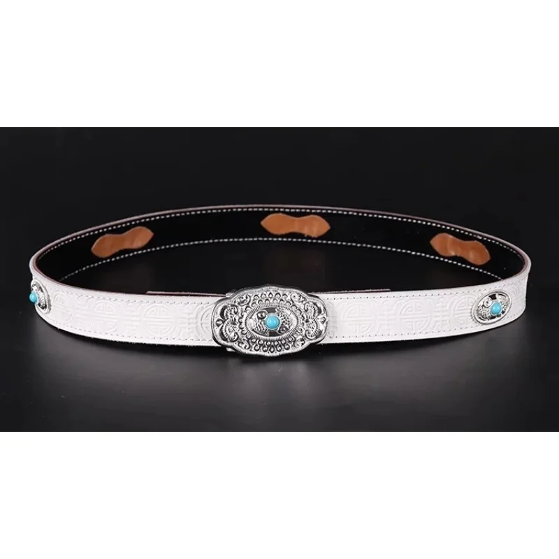 

Mongolian Element Belt, Pure Cowhide Embossed Life Denim Belt