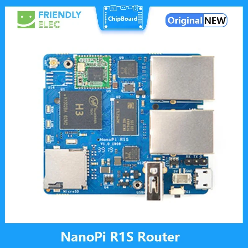 Freundlicher kleiner NanoPi R1S-Router, All-in-One H3-Dual-Gigabit-Ethernet-Port 512 MB Speicher OpenWRT, einfach zu transportieren