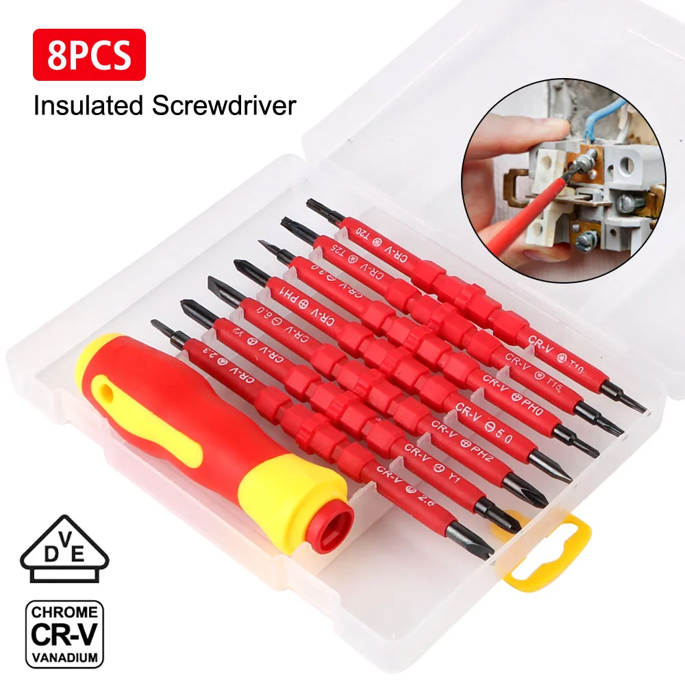 Interchangeable Blade 8pcs Chrome vanadium steel Electrician Repair Tools Kit Insulated Screwdriver Set