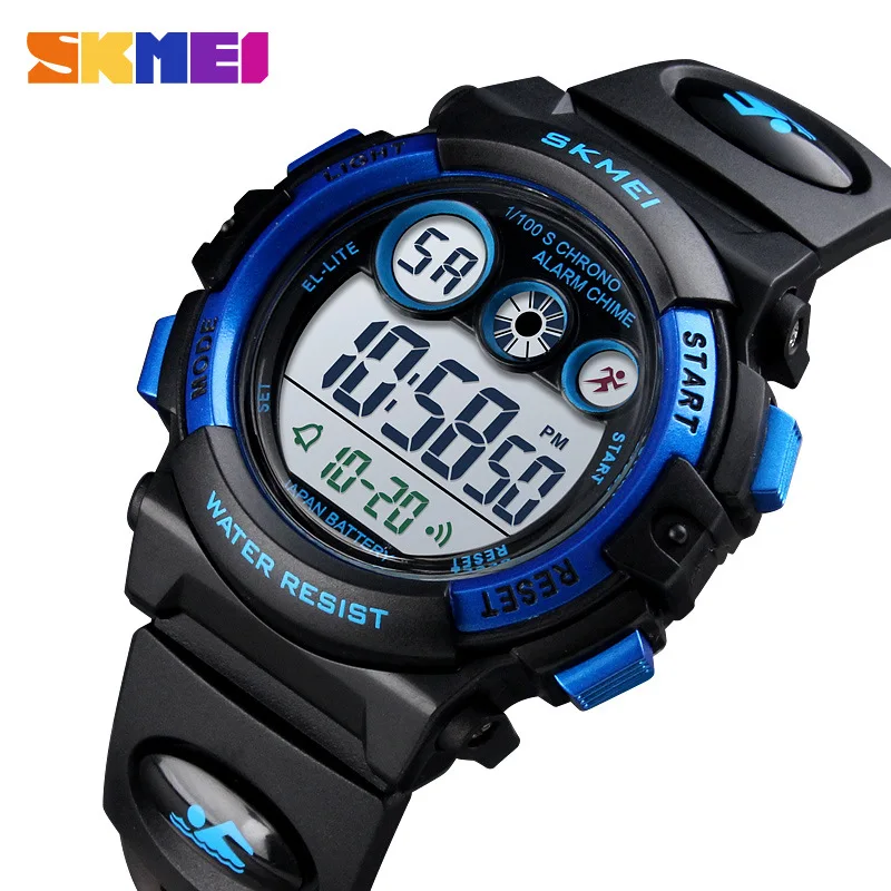 SKMEI-Montre électronique colorée pour enfants, rétro-éclairage LED, montre-bracelet numérique populaire, bracelet en PU transparent, garçons, filles, horloge