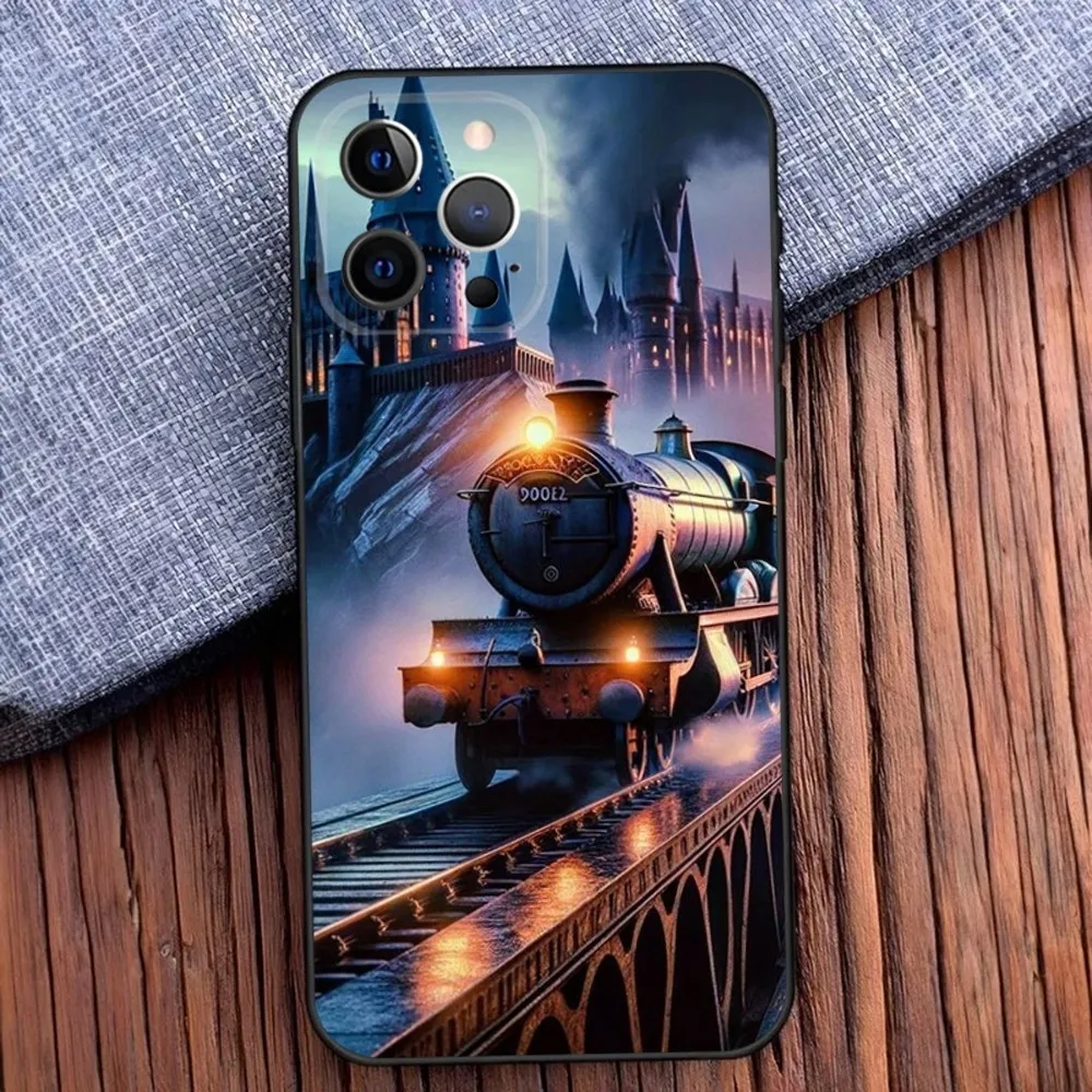 Classic Steam Train Railway Phone Case For iPhone 16,15,14,13,12,11,Pro,X,XS,Max,XR,Plus,Mini Black Soft Silicone Case image 6