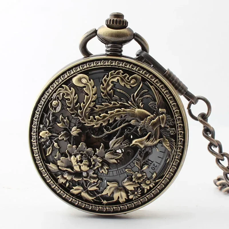 

Flap Skeleton Pocket Watches Mechanical Automatic Wall Watch For Men Women Retro Steampunk Necklace Chain relogio