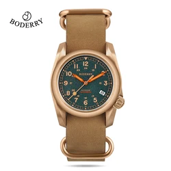 Boderry VOYAGER Field Watches Bronzegehäuse Automatische mechanische Uhr 100M wasserdichte Uhr Militär Vintage Armbanduhr Herren