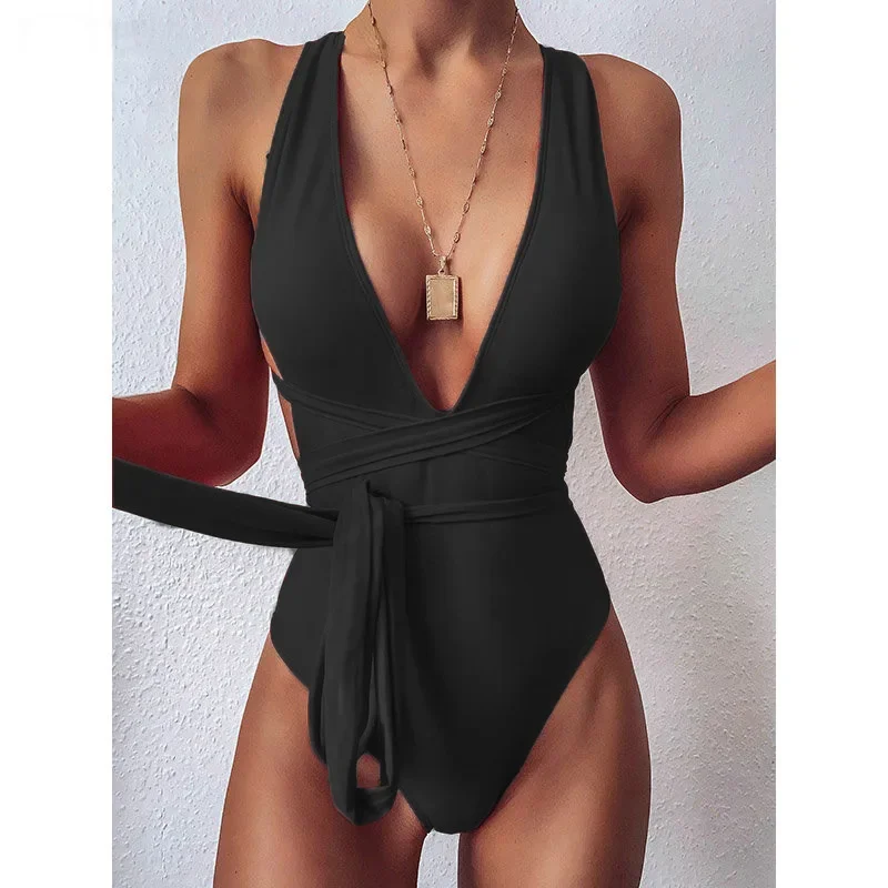 Sexy Deep V Neck One Piece Swimsuit Women Backless Thong Monokini Bathing Suit Mujer Summer Beach Wear Plus Size Swimwear XXXL