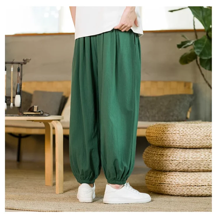 Chinese Style Spring Summer Cotton Linen Pants for Men Comfortable and Breathable Loose Casual Pants Harem Pants Bloomers