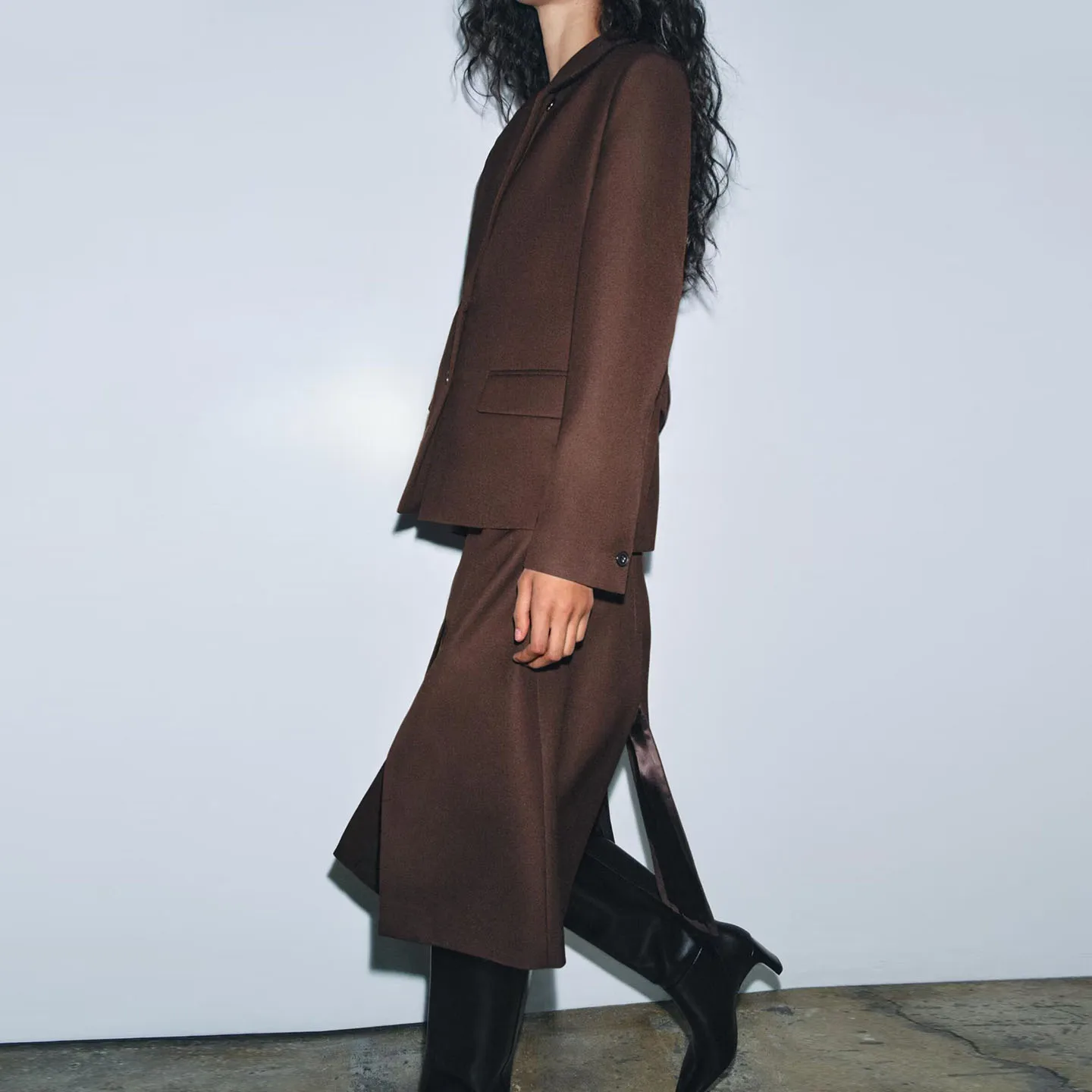 Z Women's Faion Suit Set with ket Decorated Wide Pleated Skirt High Waist Pure Color Four Seasons Long Sve