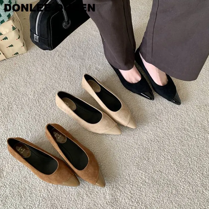 

2025 New Pointed Toe Flats Ballet Shoes New Fashion Luxury Dress Flat Heel Shoes Women Casual Loafers Retro Soft Ballerina Mujer