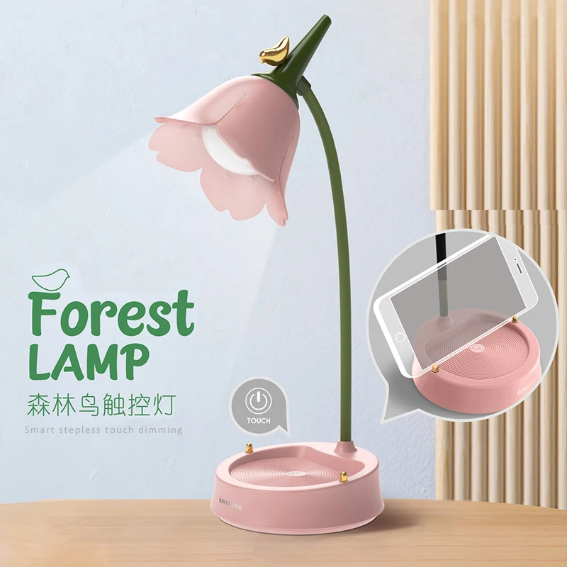 Lampada da tavolo a LED serie foresta nordica interruttore tattile pieghevole luce notturna carina lampada da camera da letto ricaricabile USB luce notturna