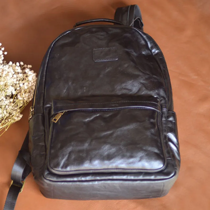 AETOO Original handcrafted men's genuine leather top layer cowhide large-capacity computer backpacks for both men and women, a n